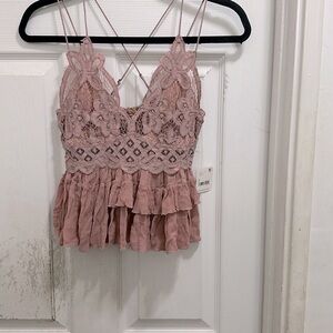 Free People Pink Lace Ruffled Camisole
